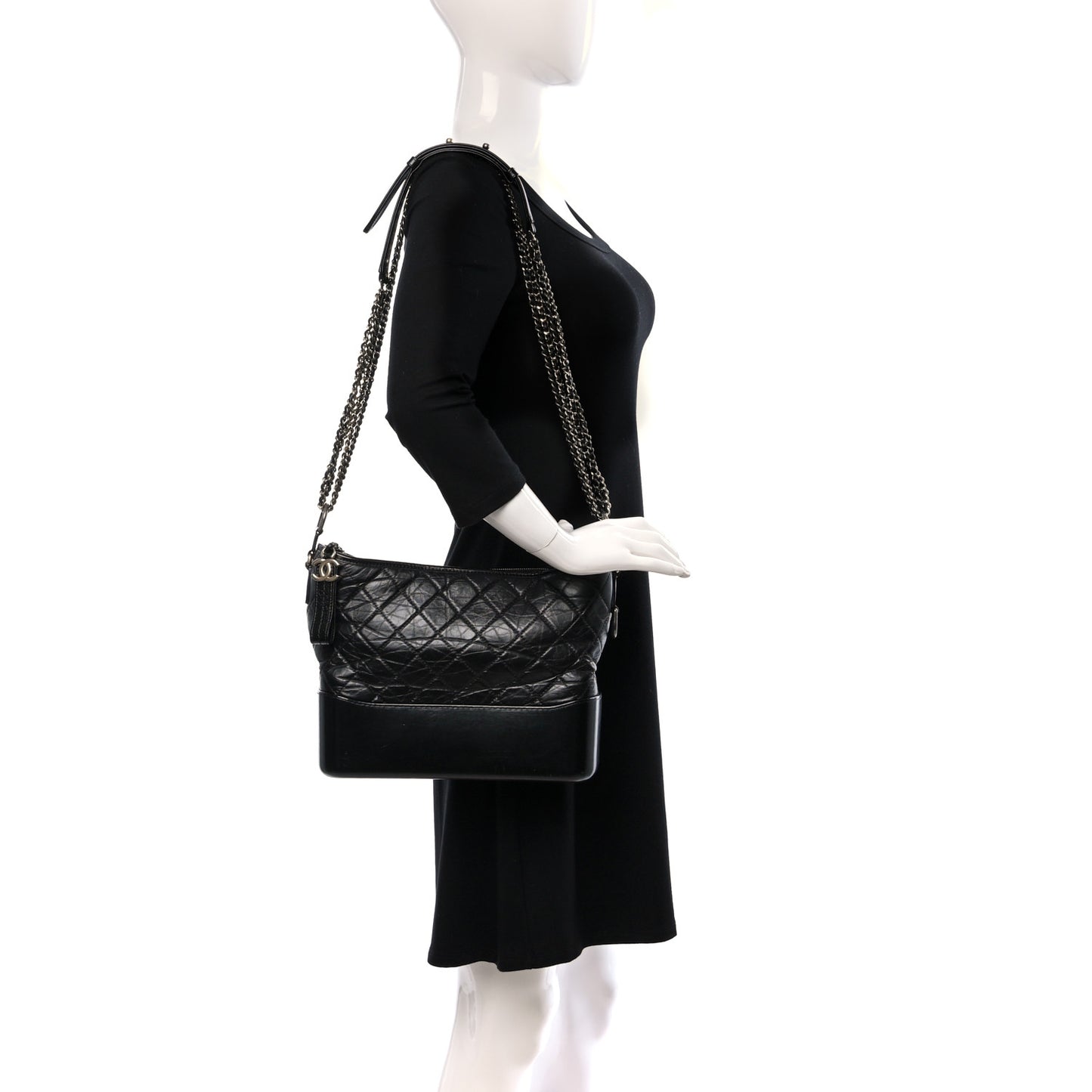 Aged Calfskin Quilted Medium Gabrielle Hobo Black