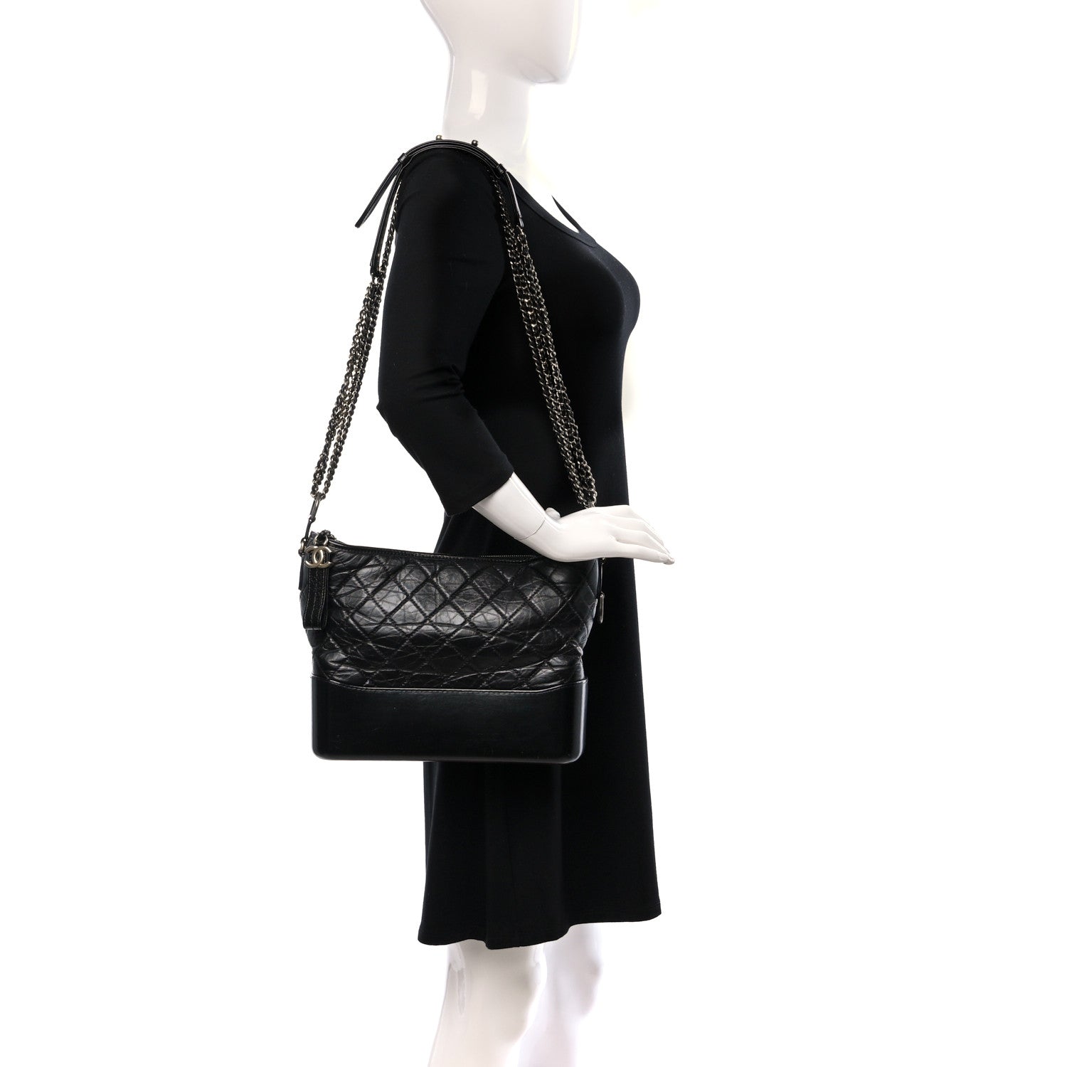 Chanel Aged Calfskin Quilted Medium Gabrielle Hobo Black 2 of 13