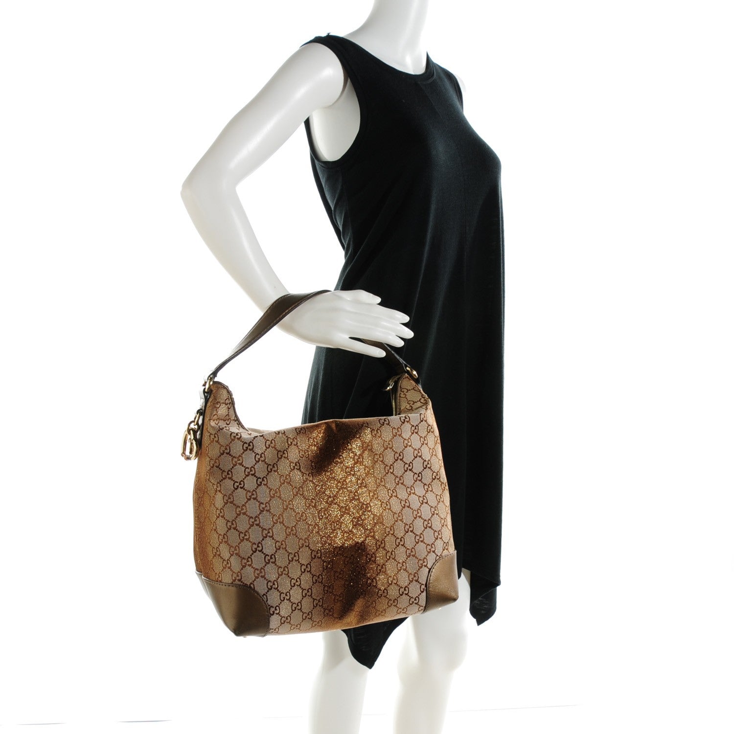 Gucci Monogram Lurex Medium Heart Bit Charm Hobo Bronze 2 of 7