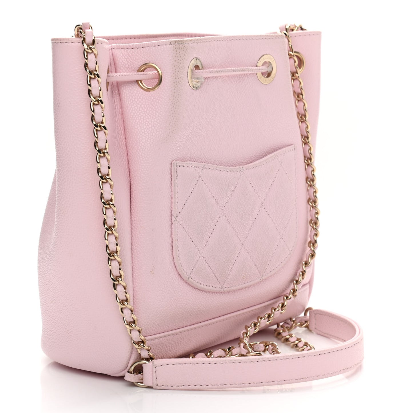 Caviar Quilted CC Pocket Bucket Bag Light Pink