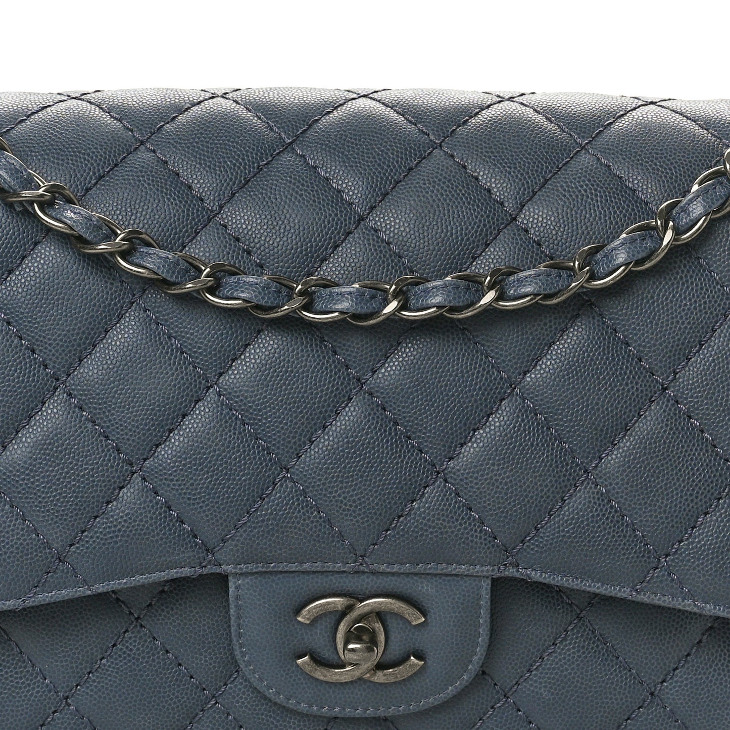 Caviar Quilted Jumbo Double Flap Grey