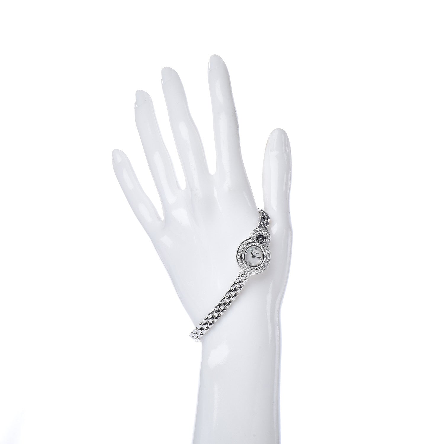 Chopard 18K White Gold Diamond Pave Bezel Mother of Pearl 20mm Happy Eight Quartz Watch 2 of 7