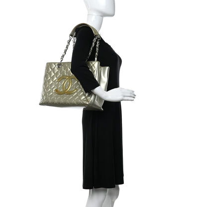 Chanel Patent Quilted Grand Shopping Tote GST Silver Gold 2 of 24