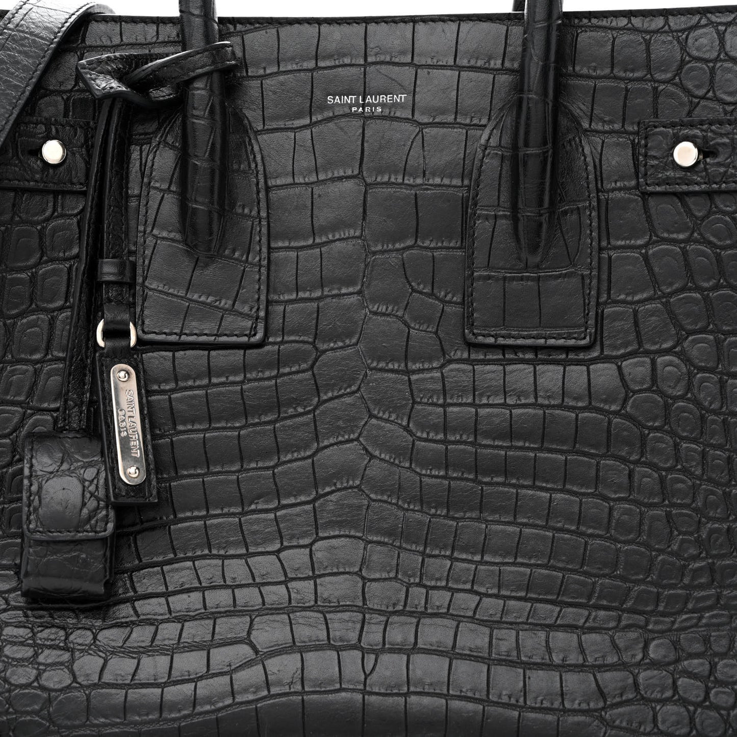 Calfskin Crocodile Embossed Small Supple Sac de Jour Black