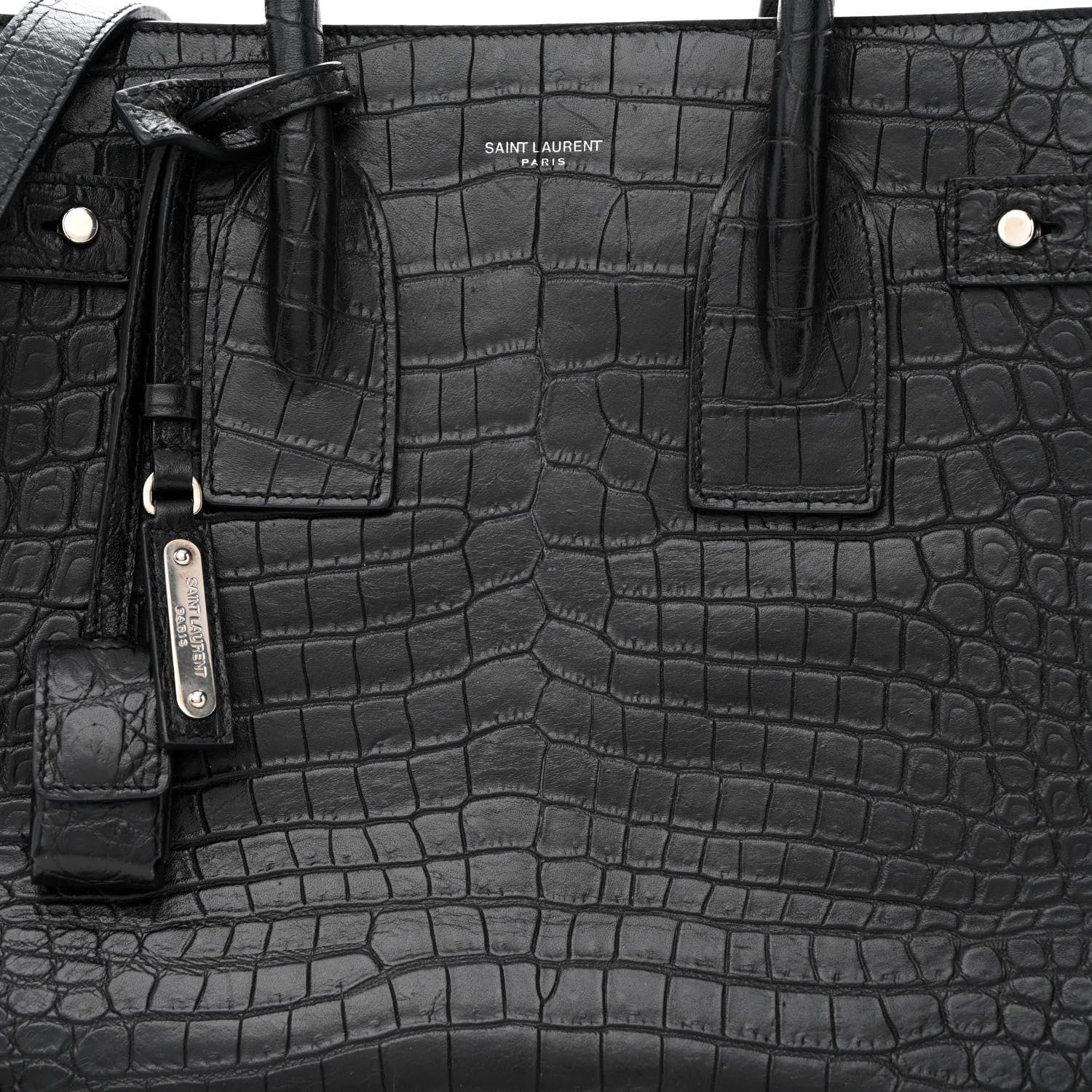 Saint Laurent Calfskin Crocodile Embossed Small Supple Sac de Jour Black 8 of 13