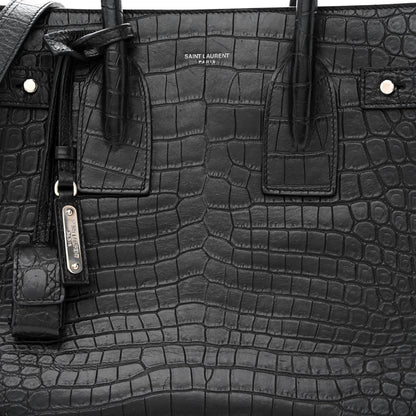 Saint Laurent Calfskin Crocodile Embossed Small Supple Sac de Jour Black 8 of 13