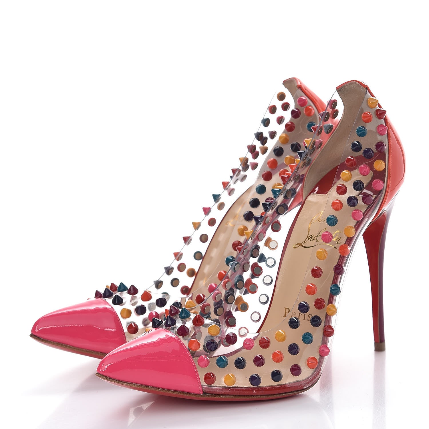 Christian Louboutin Patent PVC Spike Me 100 Pumps 38.5 Pinky 3 of 9