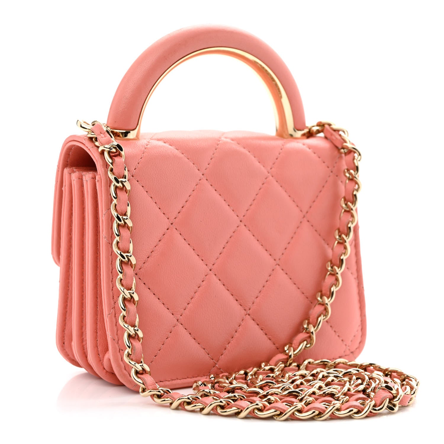 Chanel Lambskin Quilted Top Handle Flap Clutch With Chain Pink 3 of 11