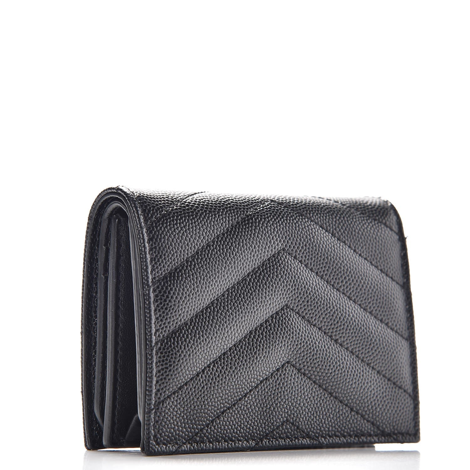 Saint Laurent Grain De Poudre Matelasse Chevron Monogram Card Case Black 3 of 8