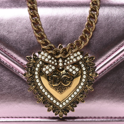 Dolce & Gabbana Metallic Nappa Small Devotion Top Handle Bag Pink 7 of 9