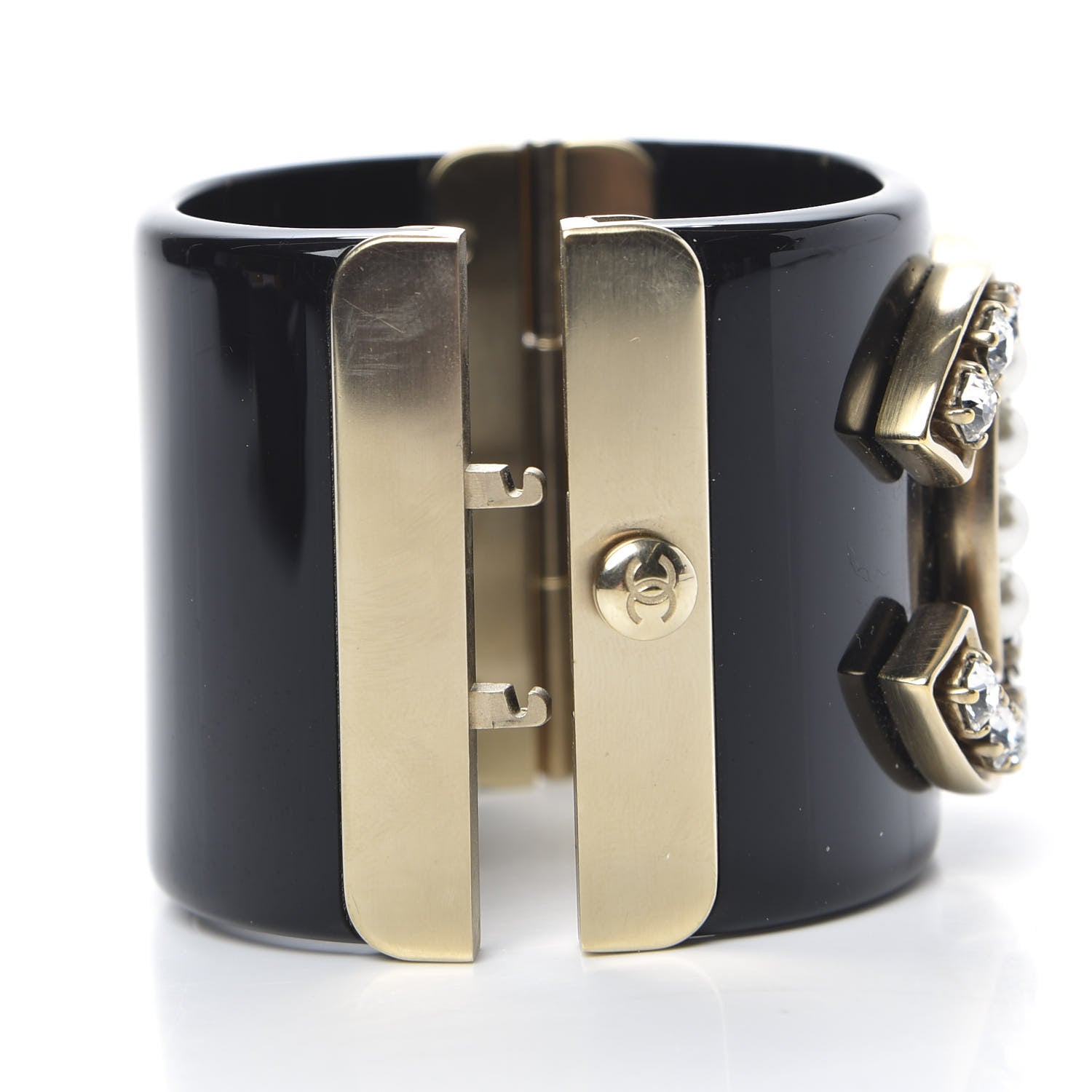 Chanel Resin Crystal Pearl CC Cuff Black 4 of 4
