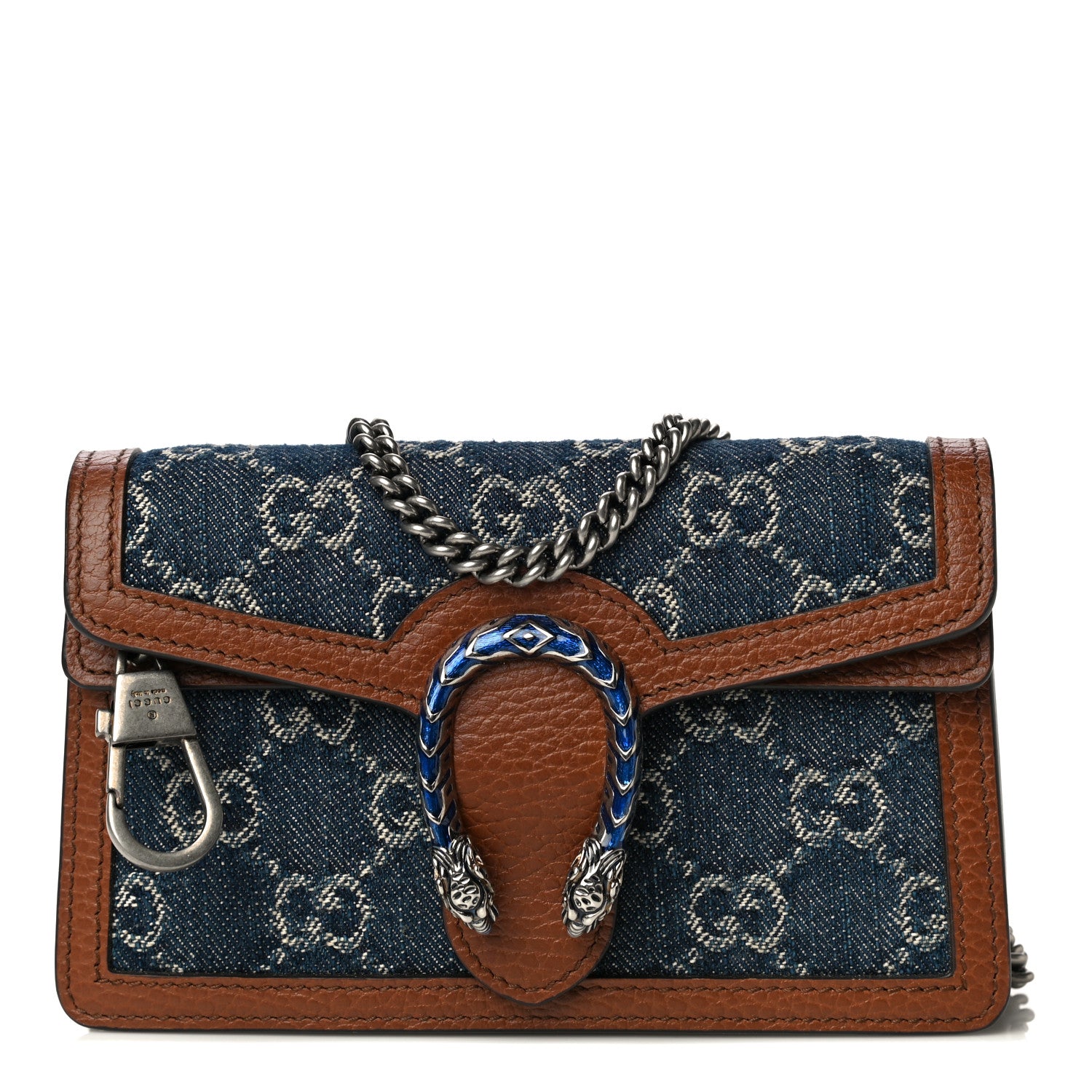 Gucci New Denim GG Monogram Dollar Calfskin Enamel Super Mini Dionysus Shoulder Bag Blue Tea Cuir Epilog Electric Blue 1 of 12