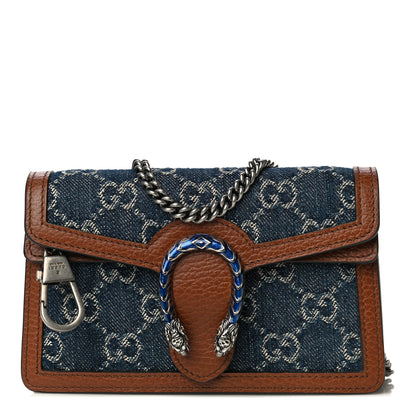 Gucci New Denim GG Monogram Dollar Calfskin Enamel Super Mini Dionysus Shoulder Bag Blue Tea Cuir Epilog Electric Blue 1 of 12