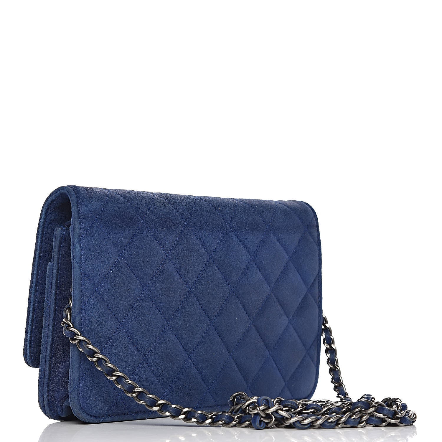 Chanel Iridescent Calfskin Quilted Wallet on Chain WOC Blue 3 of 14