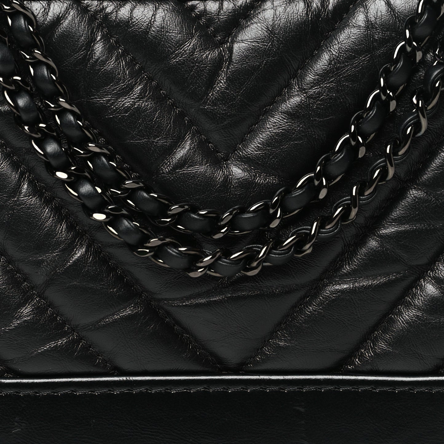 Aged Calfskin Chevron Quilted Small Gabrielle Hobo So Black