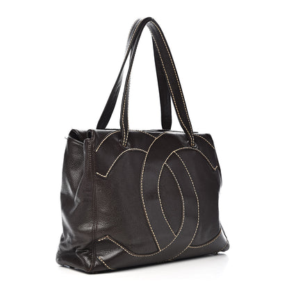 Chanel Caviar CC Stitched Medium Tote Brown 3 of 17