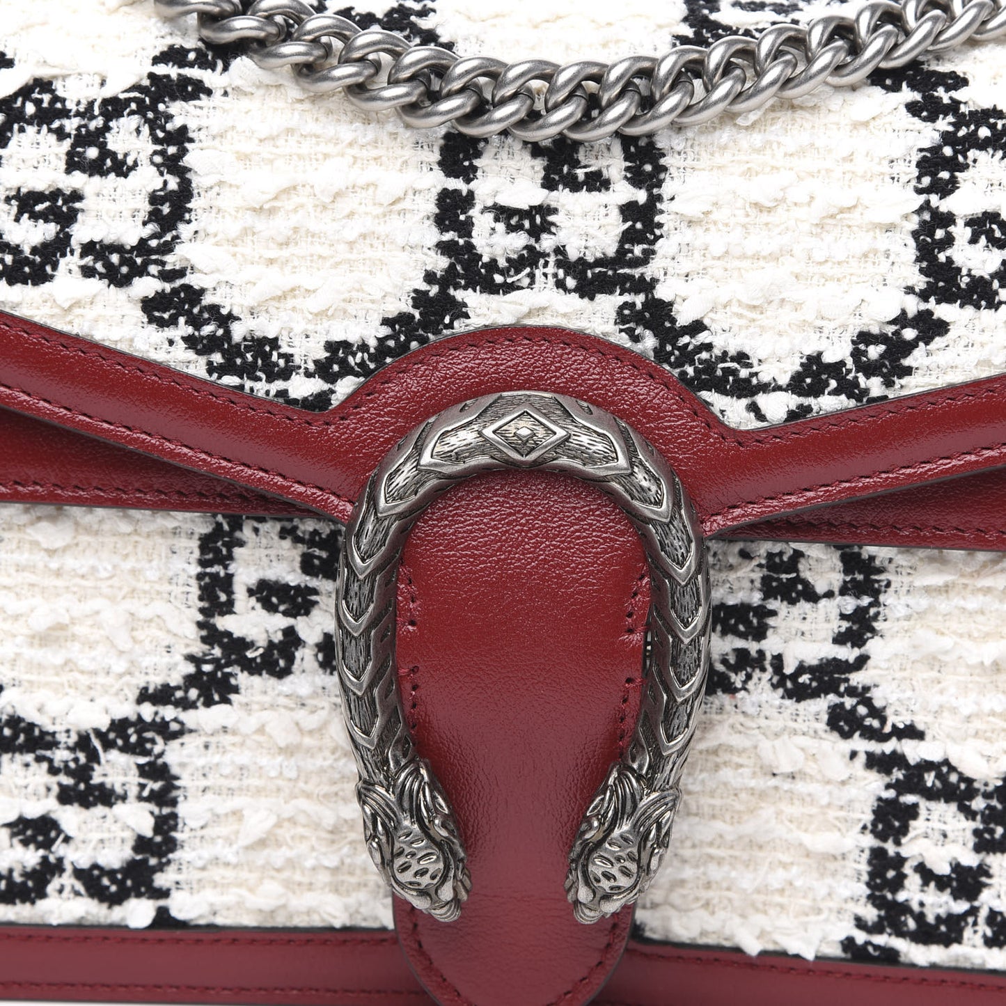 Tweed GG Monogram Small Dionysus Shoulder Bag White Black Romantic Cherry