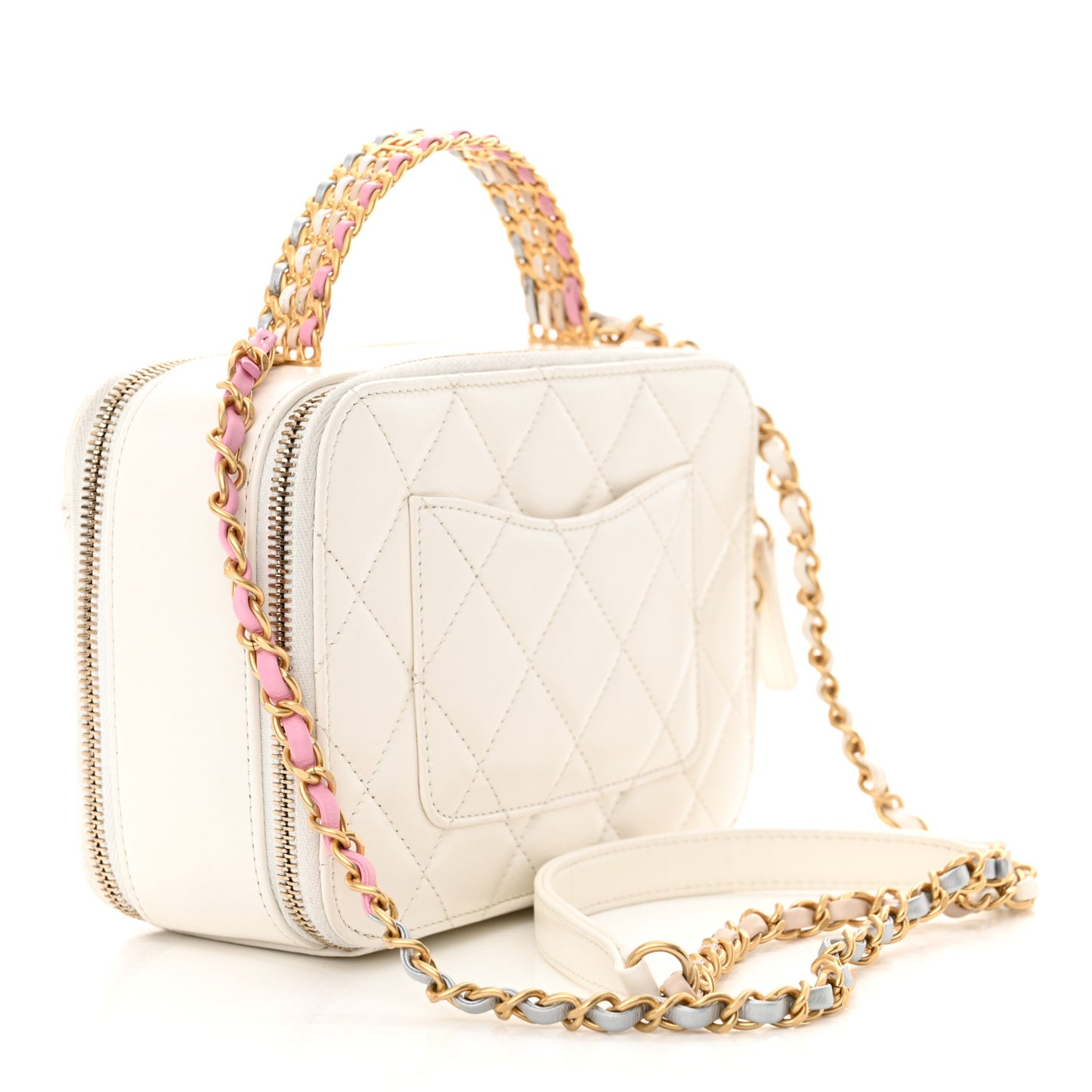 Shiny Calfskin Quilted Top Handle Vanity Case White