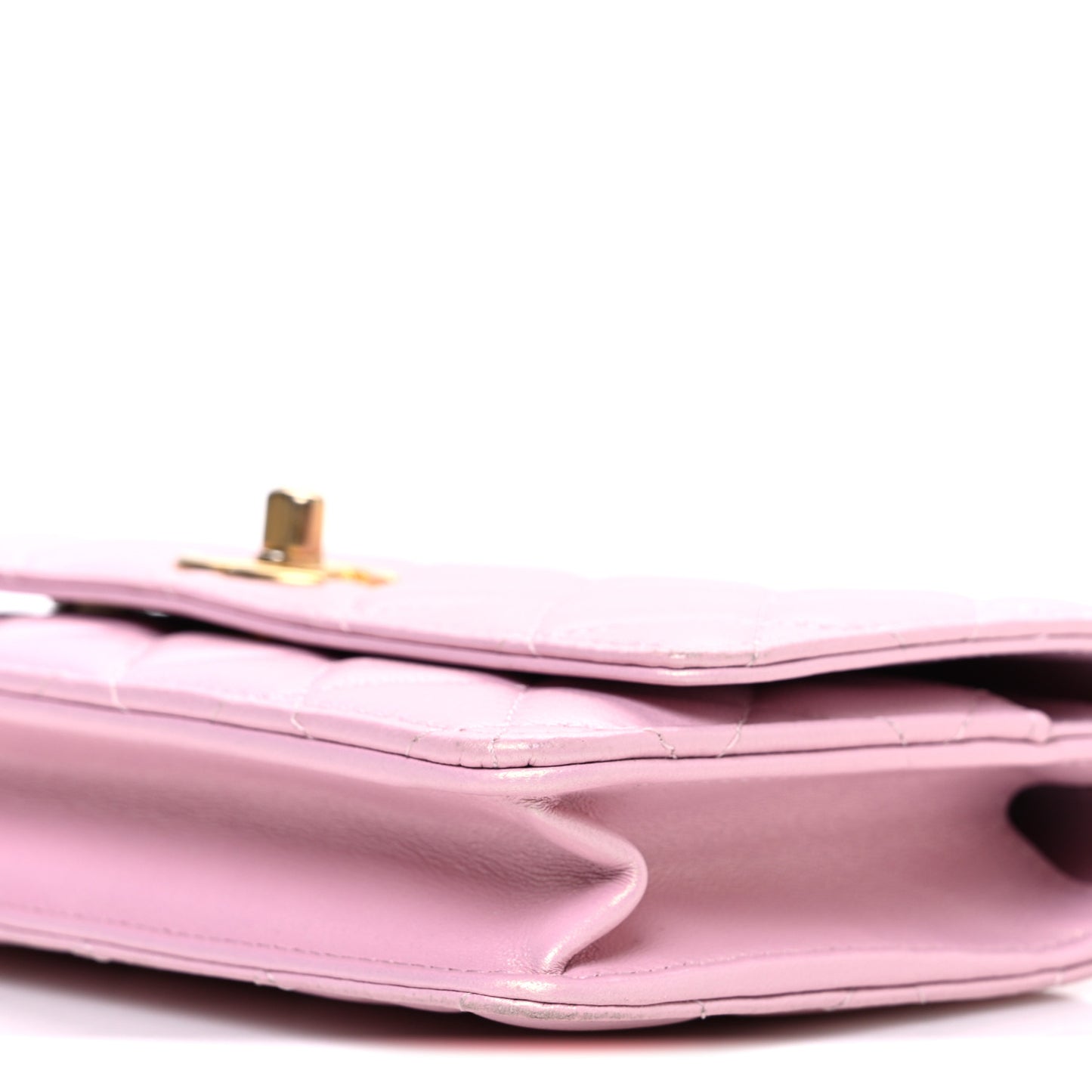 Iridescent Lambskin Quilted CC Pearl Wallet on Chain WOC Pink