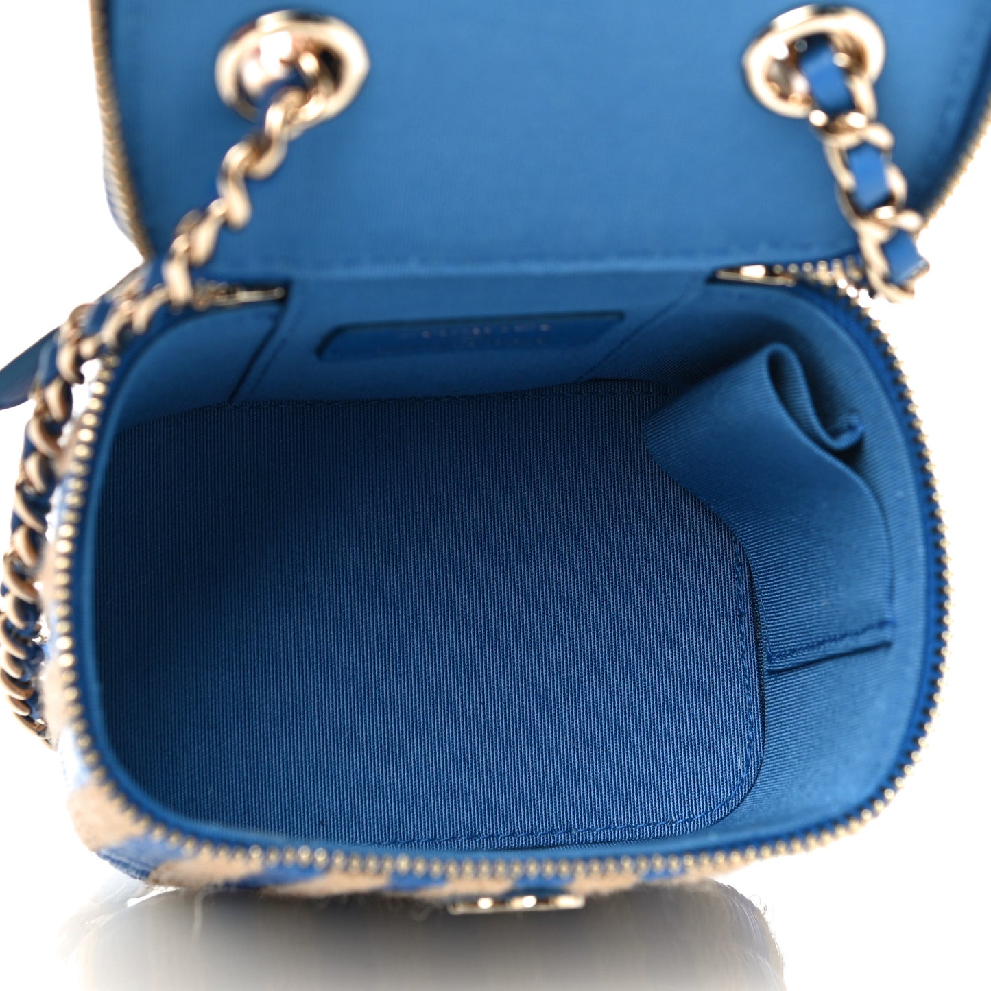 Raffia Jute Striped Mini Vanity Case With Chain Blue Beige