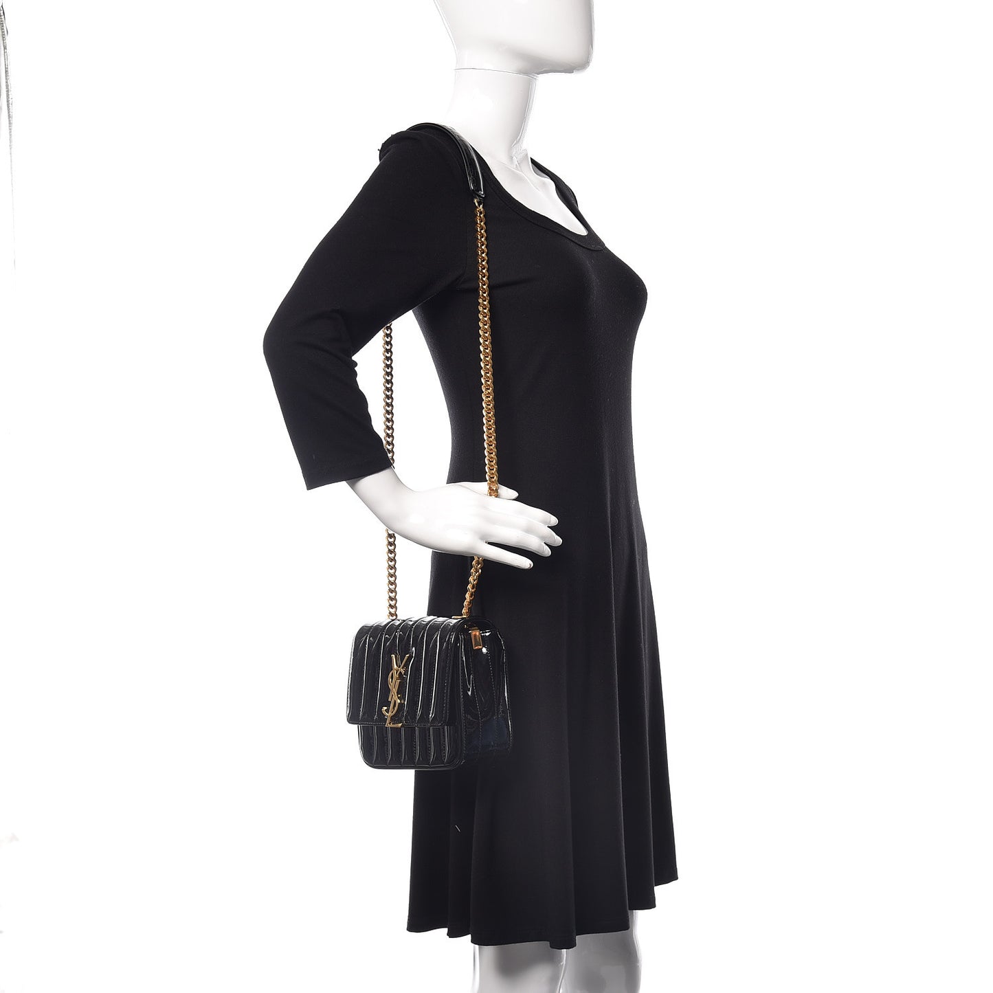 Patent Calfskin Matelasse Monogram Small Vicky Chain Bag Black