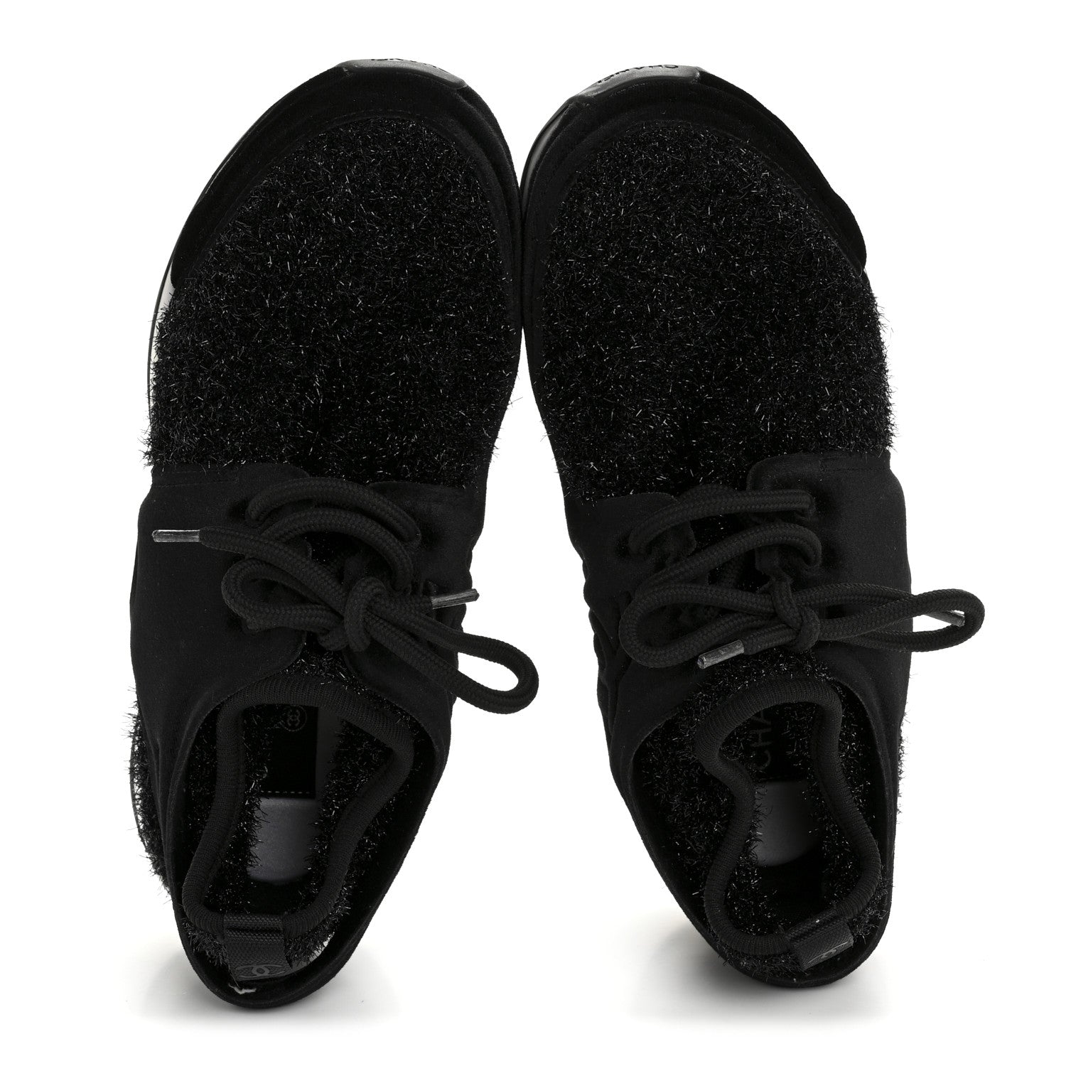 Chanel Stretch Fabric Womens CC Sneakers 37.5 Black 2 of 9