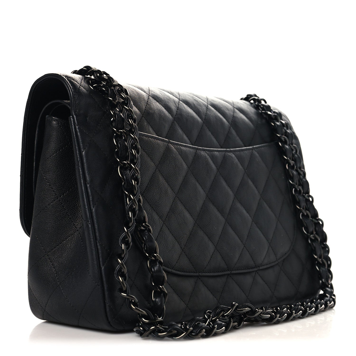 Chanel Crumpled Calfskin Quilted Jumbo Double Flap So Black 3 of 11