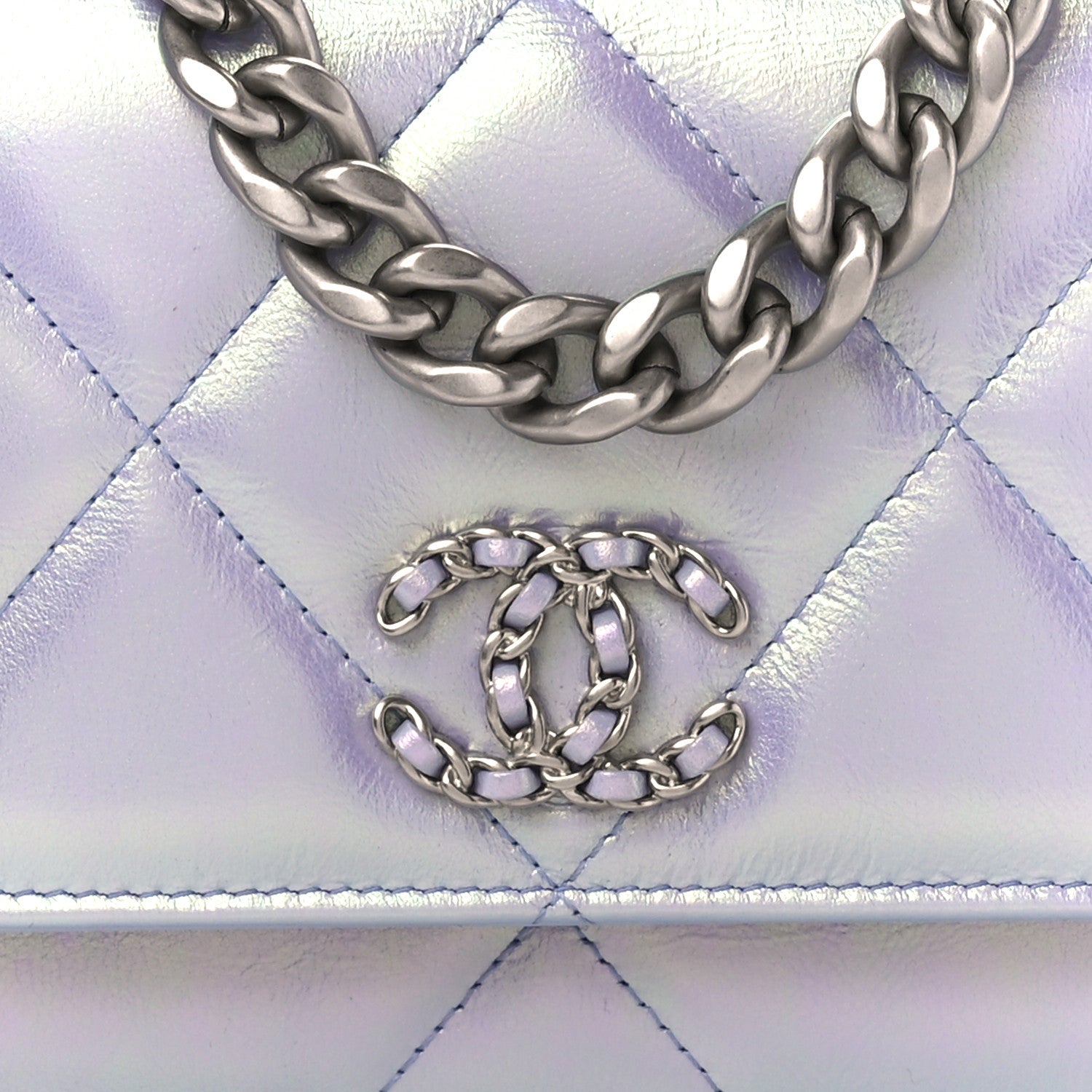 Chanel Iridescent Calfskin Quilted Chanel 19 Wallet On Chain WOC Light Purple 9 of 11