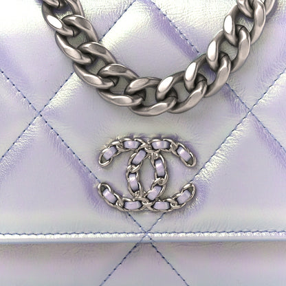 Chanel Iridescent Calfskin Quilted Chanel 19 Wallet On Chain WOC Light Purple 9 of 11