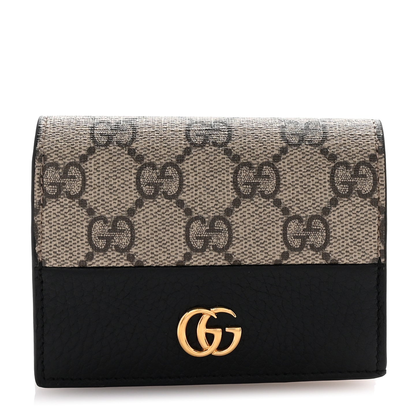 Dollar Calfskin GG Supreme Monogram GG Marmont Card Case Black Beige Ebony