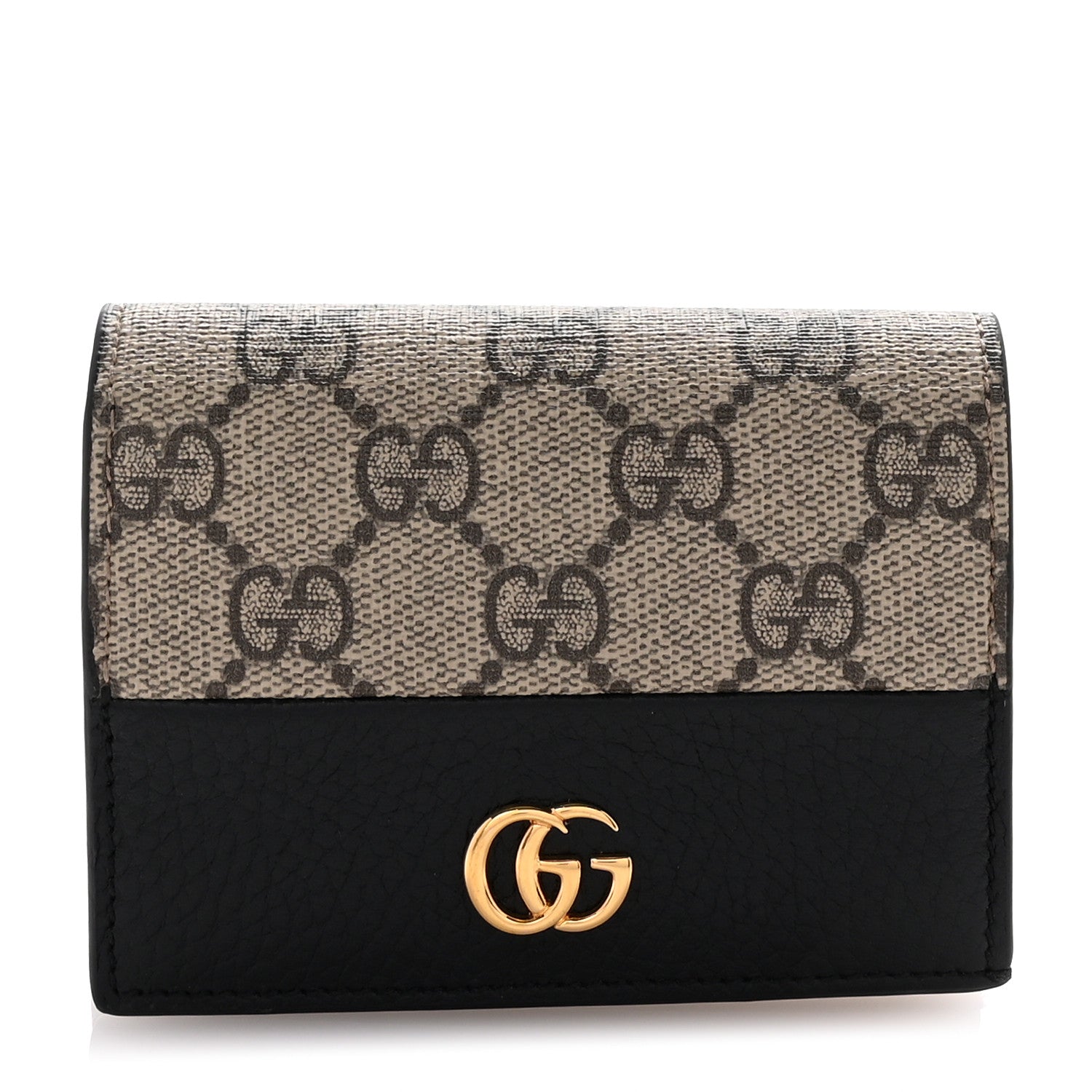Gucci Dollar Calfskin GG Supreme Monogram GG Marmont Card Case Black Beige Ebony 1 of 7