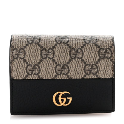 Gucci Dollar Calfskin GG Supreme Monogram GG Marmont Card Case Black Beige Ebony 1 of 7