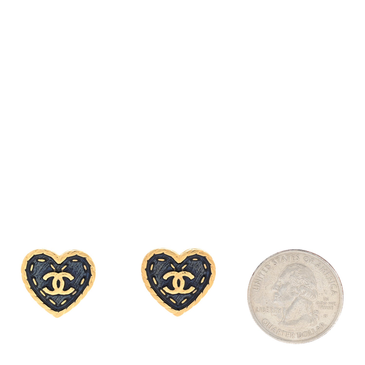 Chanel Metal Enamel CC Denim Heart Earrings Gold Blue 2 of 5