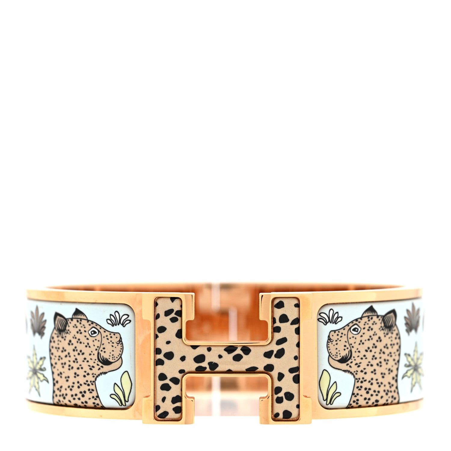 Hermes Enamel Printed Leopards Wide Clic Clac H Bracelet GM Songe Pastel 1 of 5