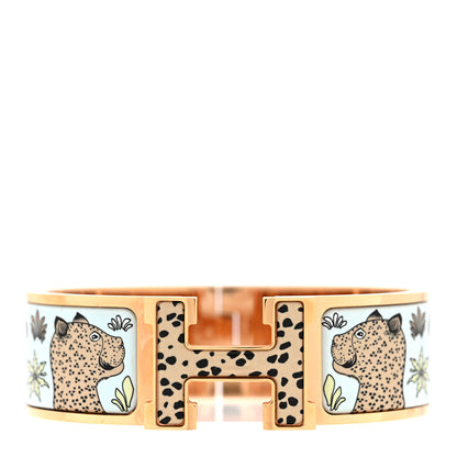 Hermes Enamel Printed Leopards Wide Clic Clac H Bracelet GM Songe Pastel 1 of 5