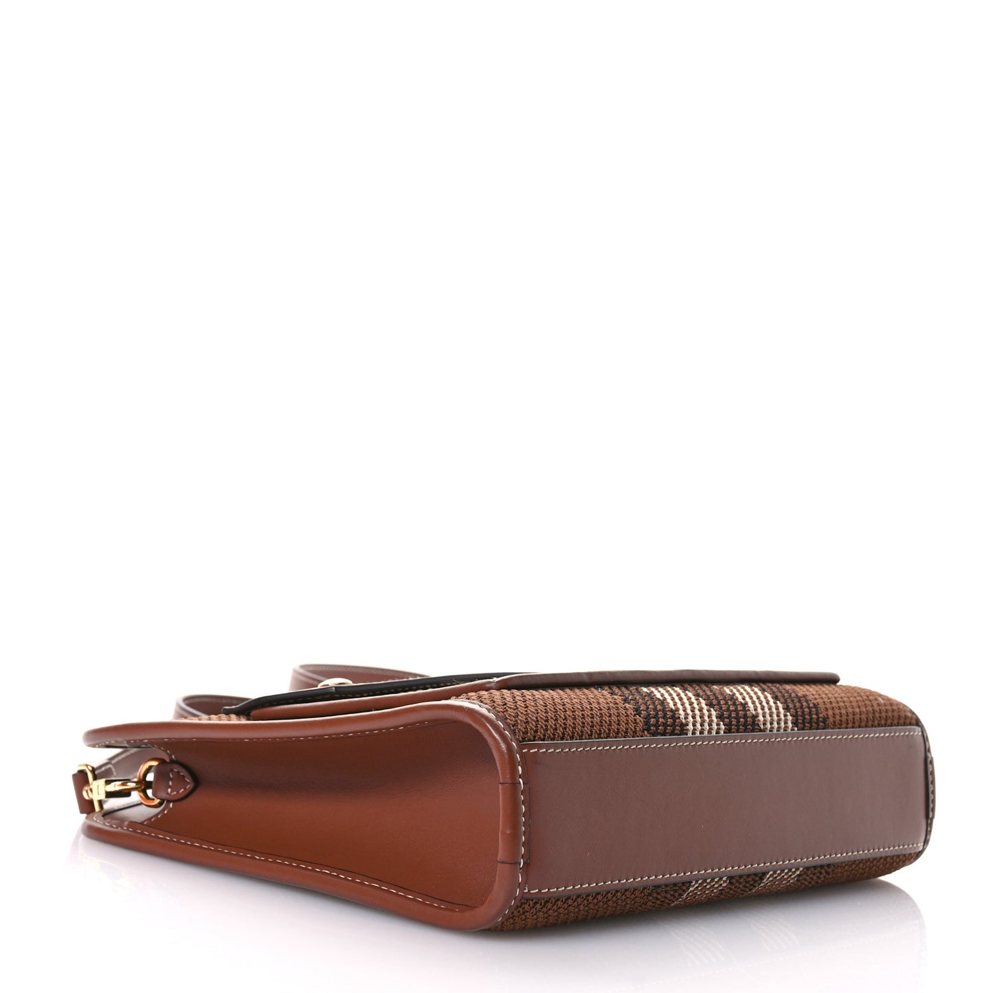 Smooth Calfskin Canvas Check Mini Pocket Bag Dark Birch Brown