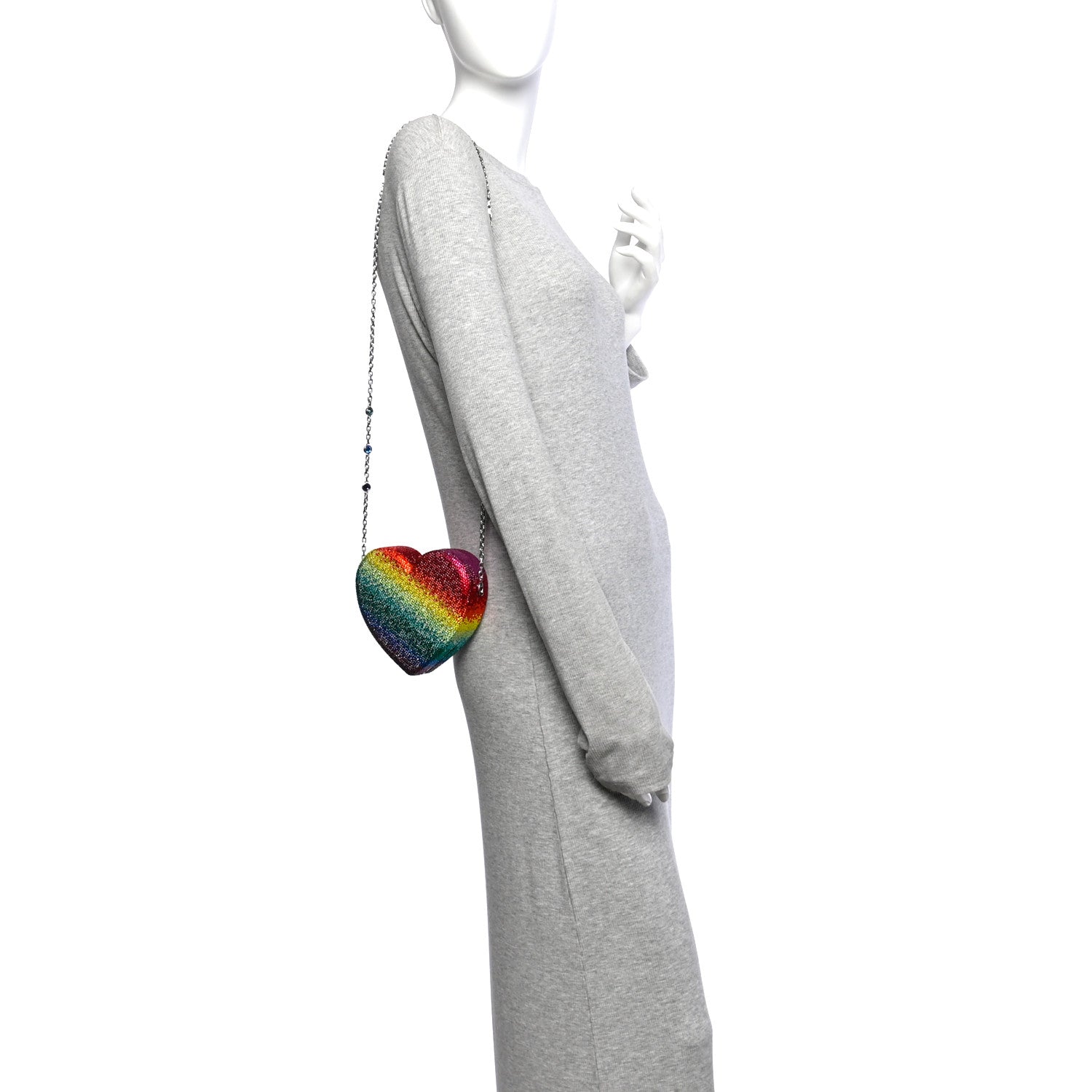 Judith Leiber Crystal Rainbow Heart Minaudiere Clutch Silver Multicolor 2 of 10