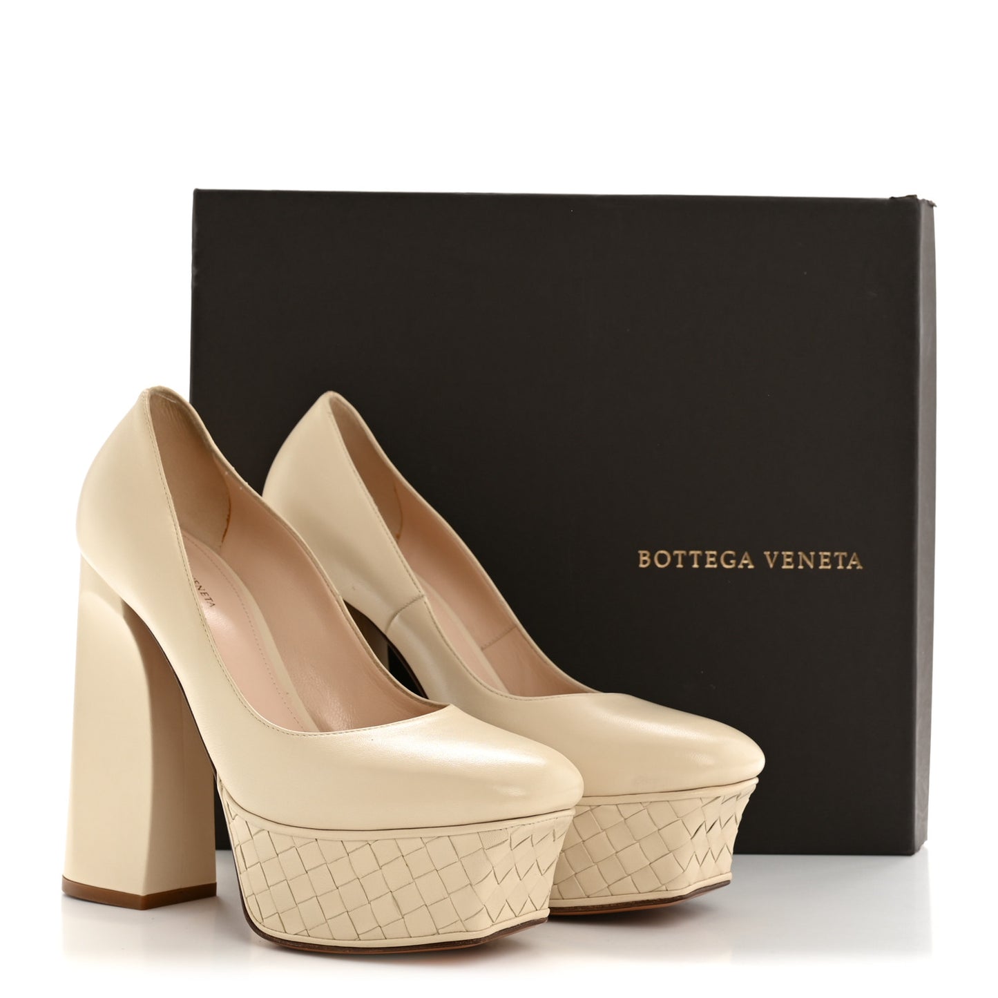 Nappa Intrecciato Platform Pumps 38 Nude