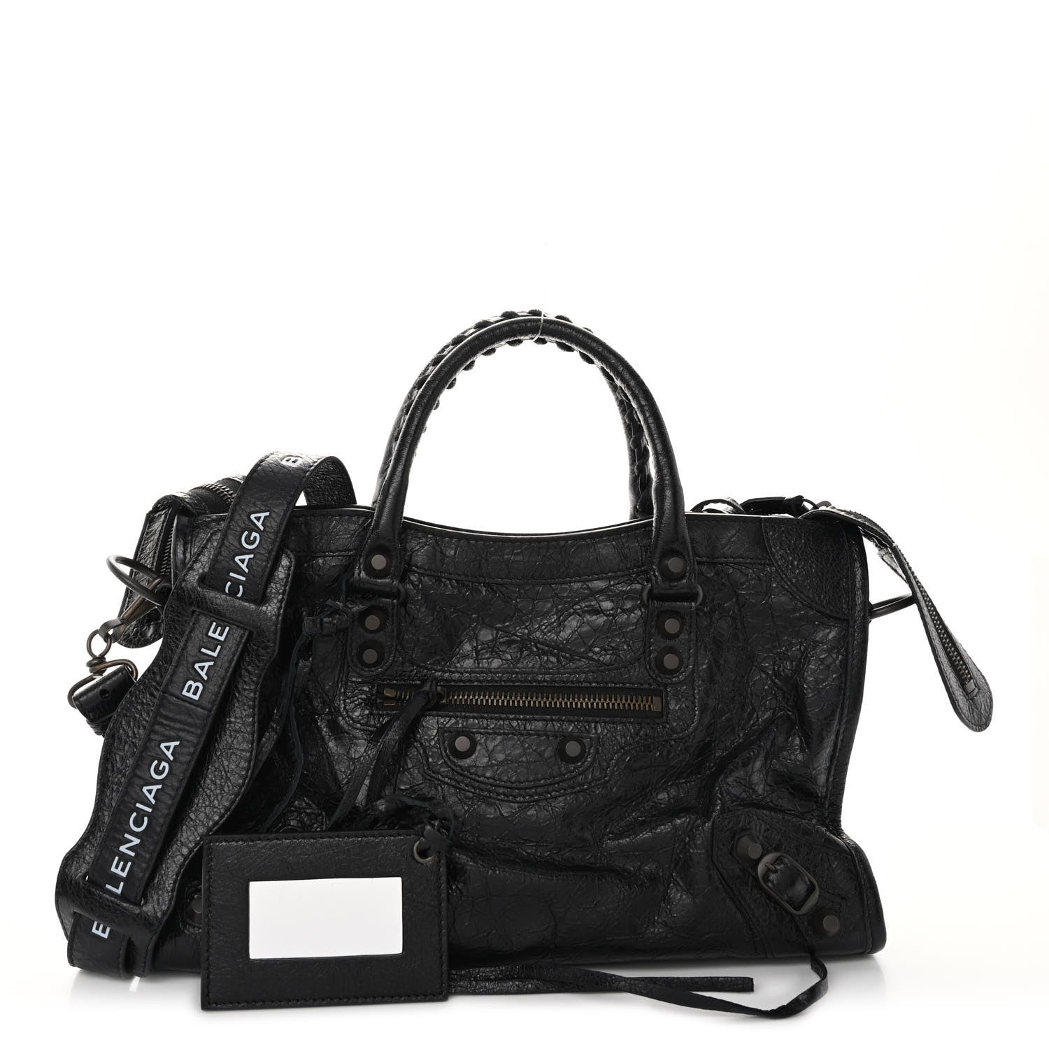 Balenciaga Agneau Classic Hardware S City Logo Strap Black White 1 of 9