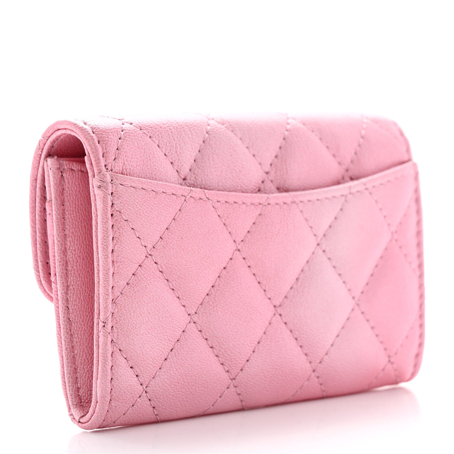 Cloudy Pearly Goatskin Quilted Flap Card Holder Wallet Pink