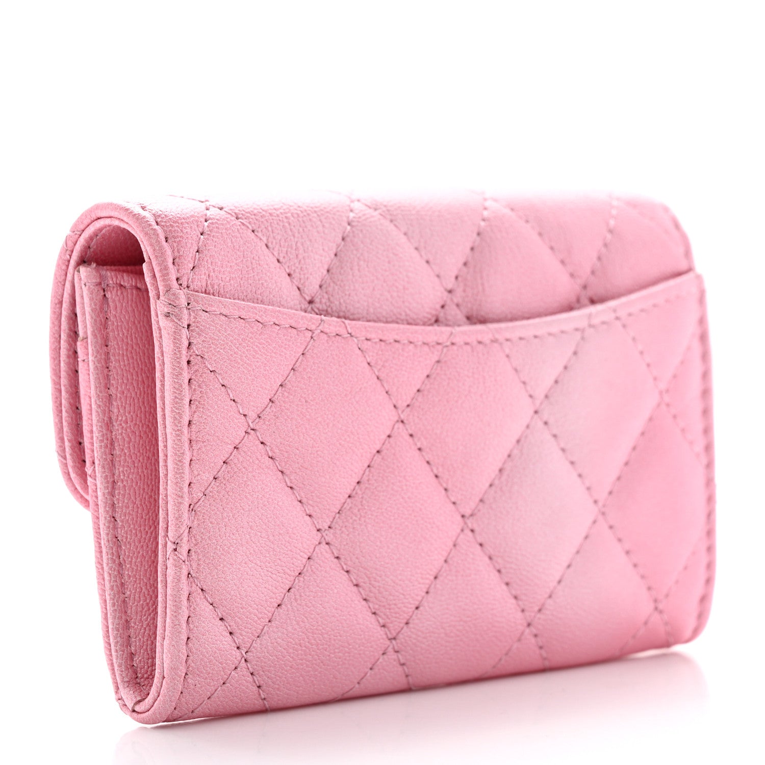 Chanel Cloudy Pearly Goatskin Quilted Flap Card Holder Wallet Pink 3 of 10