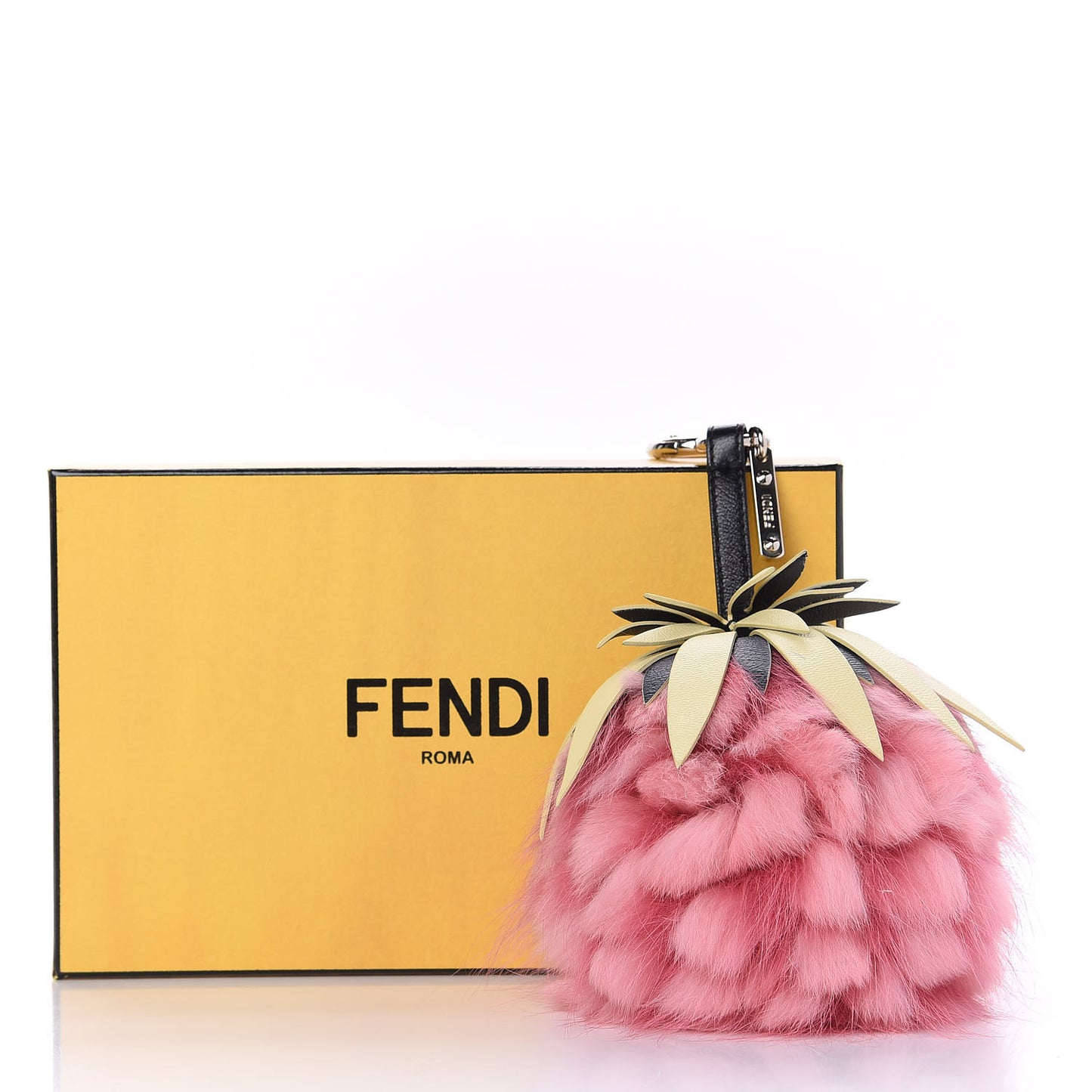 Fox Rabbit Fur Nappa Pineapple Bag Charm Rosa Scuro Banana Multicolor