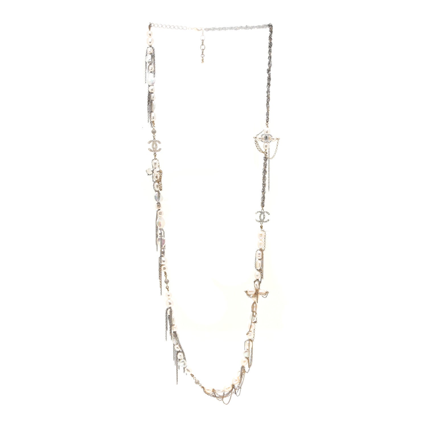 Chanel Pearl Chain CC Necklace Gold Silver 3 of 5