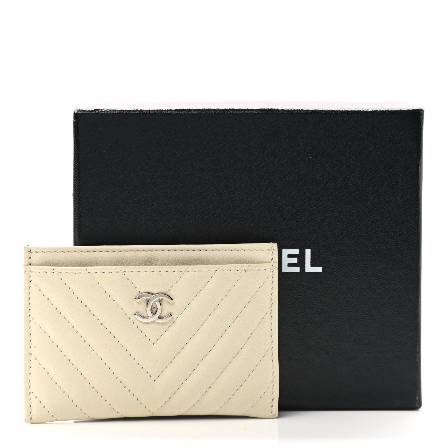 Chanel Lambskin Chevron Quilted Card Holder Ivory 9 of 9