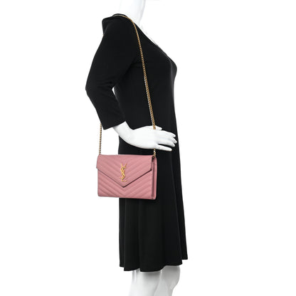 Saint Laurent Grain De Poudre Matelasse Chevron Monogram Chain Wallet Tender Pink 2 of 33