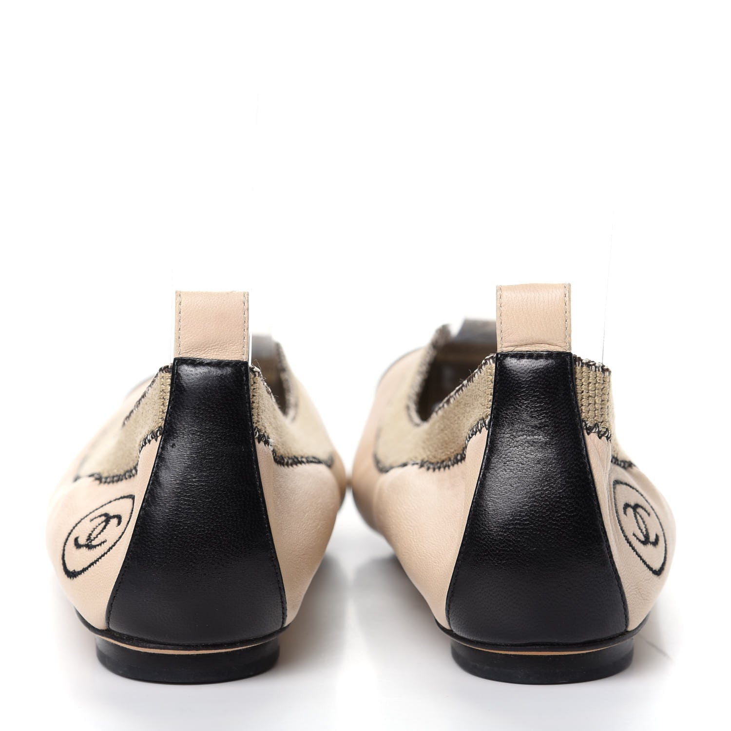 Chanel Lambskin CC Elastic Cap Toe Ballerina Flats 37.5 Beige Black 7 of 10