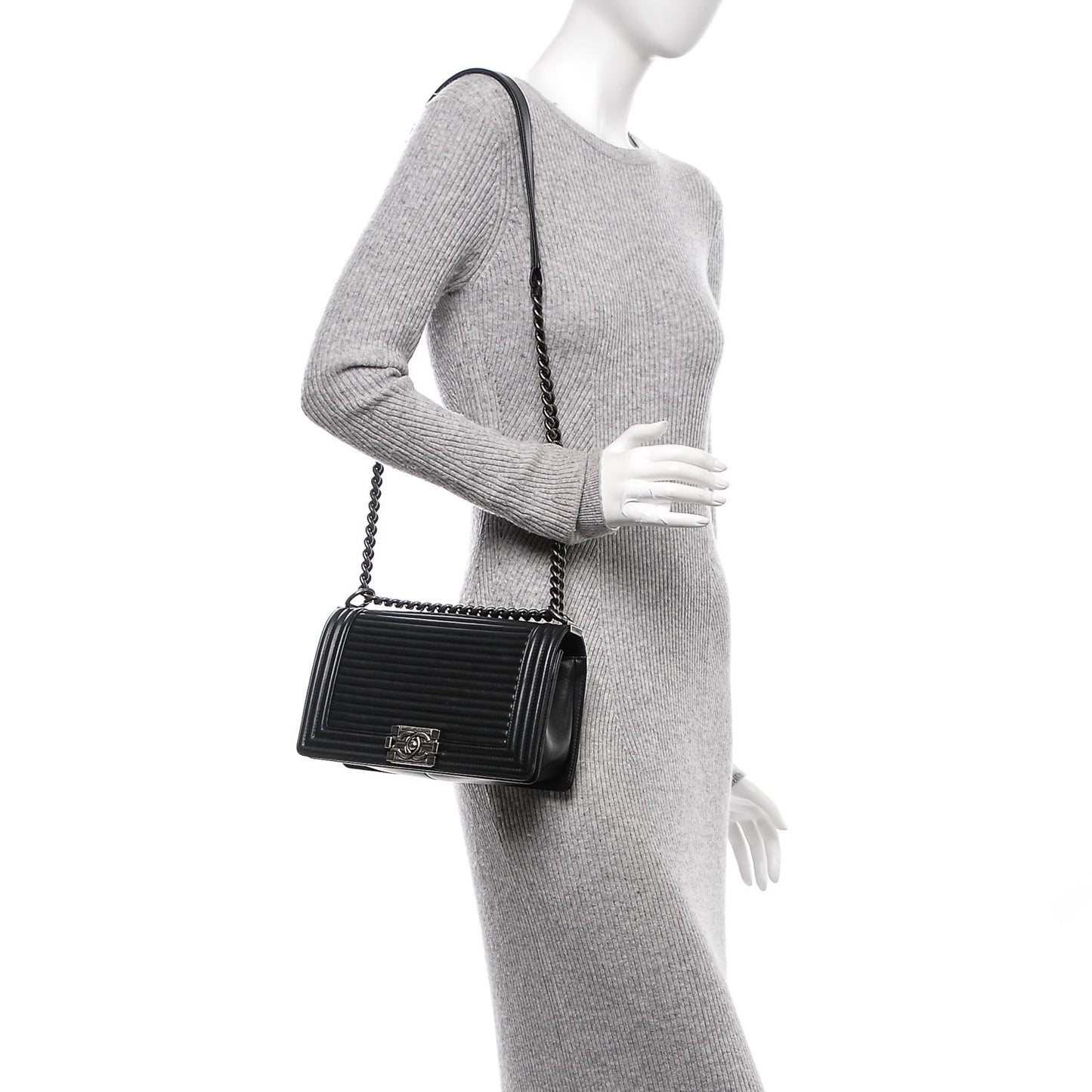 Calfskin Horizontal Quilted Medium Boy Flap Black