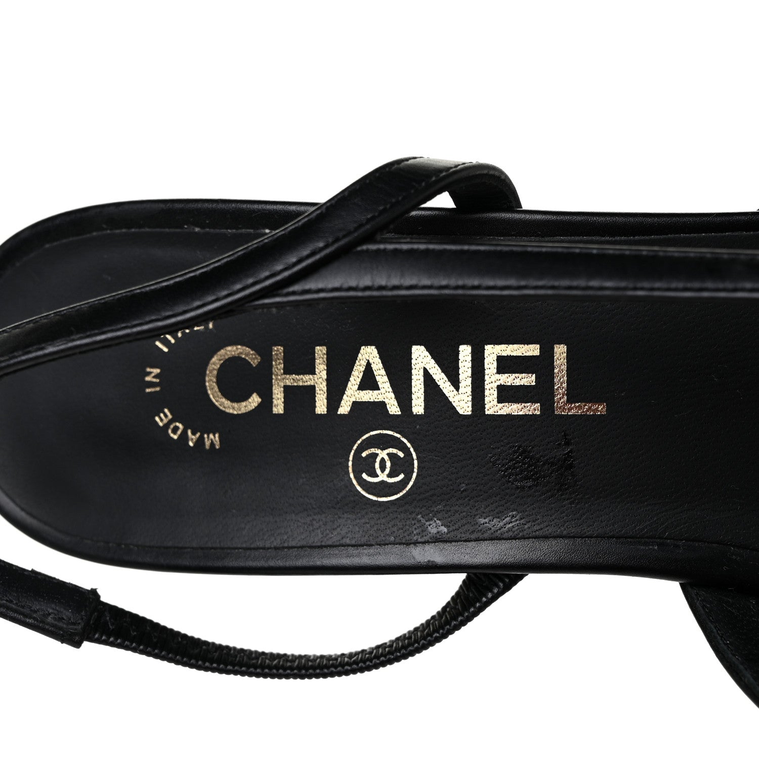 Chanel Goatskin Grosgrain Cap Toe CC Slingback Sandals 38.5 Black 7 of 9