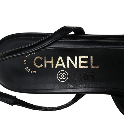 Chanel Goatskin Grosgrain Cap Toe CC Slingback Sandals 38.5 Black 7 of 9