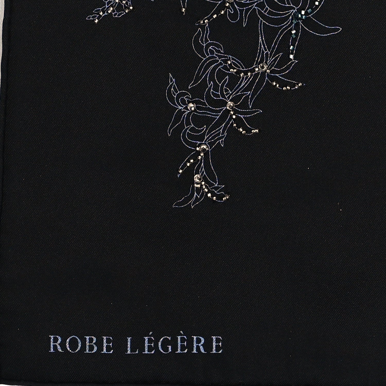 Hermes Silk Embroidered Robe Legere Scarf 90 Black Bleu 4 of 4